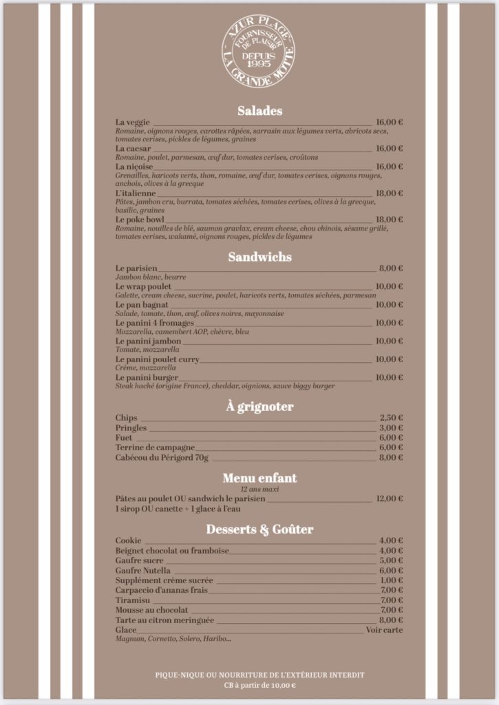 Menu azur plage plage privee 1